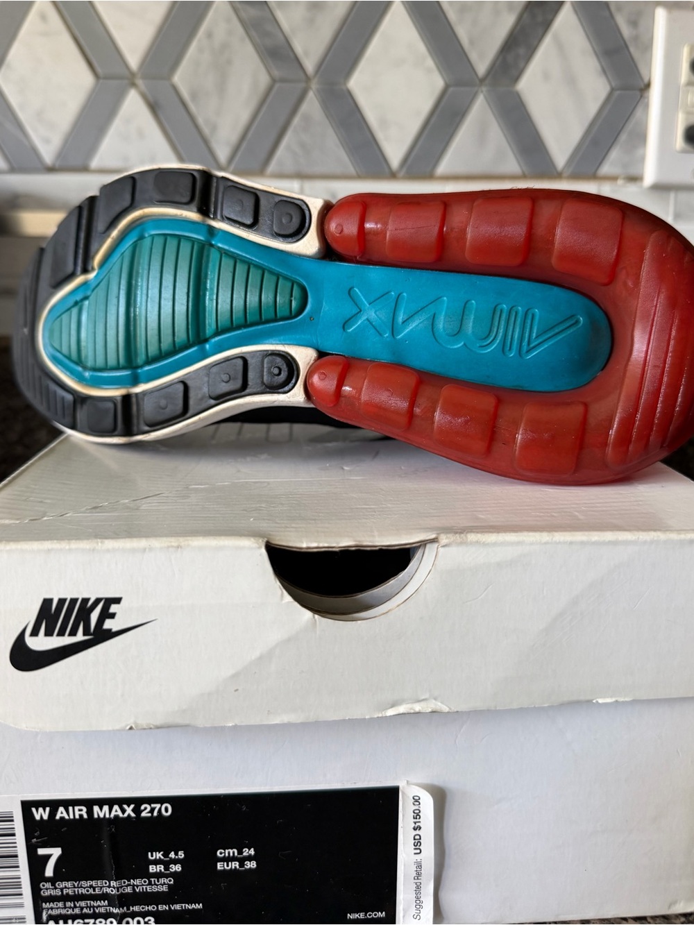 Nike Women Air Max 270 — Red & Teal Sole